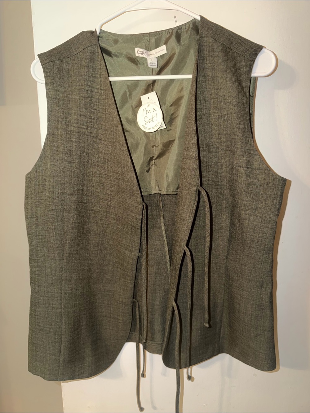Cato Olive Green Sleeveless Tie-Front Tunic Vest